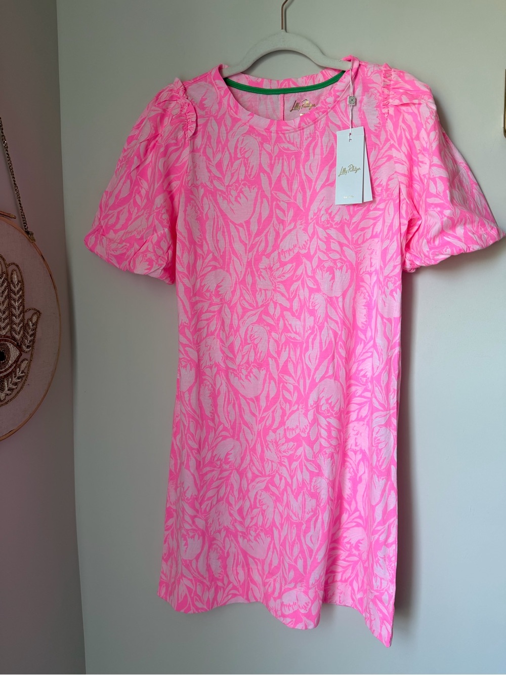 Lilly Pulitzer Pink Floral Puff-short Sleeve cotton Dress